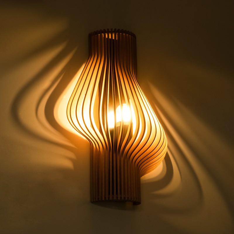 GloboStar® MIHIRO 02174 Boho Επιτοίχιο Φωτιστικό Απλίκα Μονόφωτο 1 x E27 IP20 Καφέ Ξύλο - Μ25 x Π13 x Υ40cm