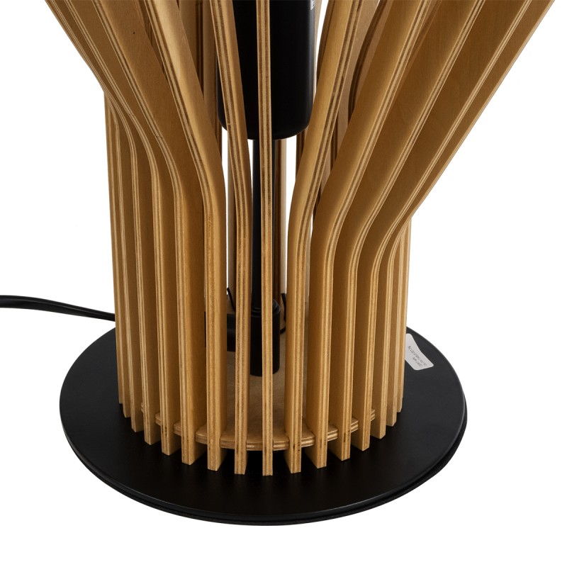 GloboStar® MIHIRO 02176 Boho Επιτραπέζιο Φωτιστικό Μονόφωτο 1 x E27 AC220-240V IP20 - Φ33 x Υ57cm - Καφέ Ξύλινο με Μαύρη Μεταλλική Βάση Πλέγμα