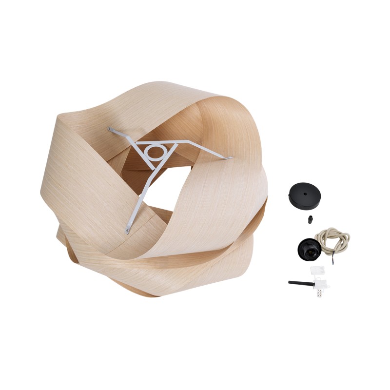 GloboStar® SARDIGNA 02181 Boho Κρεμαστό Φωτιστικό Πλέγμα Μονόφωτο 1 x E27 IP20 Μπεζ Ξύλο - Μ60 x Π60 x Υ30cm