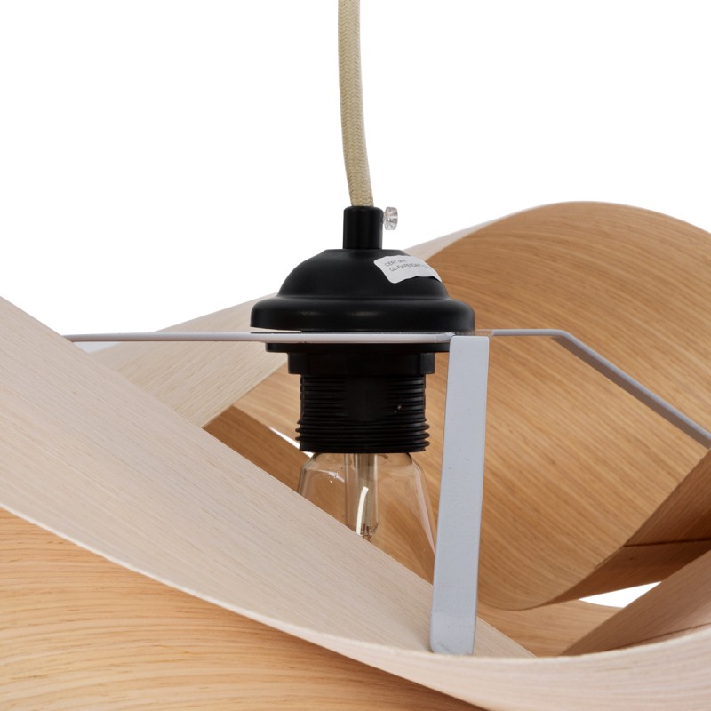 GloboStar® SARDIGNA 02181 Boho Κρεμαστό Φωτιστικό Πλέγμα Μονόφωτο 1 x E27 IP20 Μπεζ Ξύλο - Μ60 x Π60 x Υ30cm