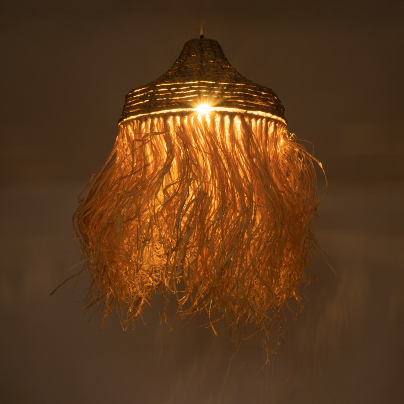 GloboStar® PORTOFERRAIO 02185 Boho Κρεμαστό Φωτιστικό Πλέγμα Μονόφωτο 1 x E27 IP20 Μπεζ Ράφια - Μ50 x Π50 x Υ80cm