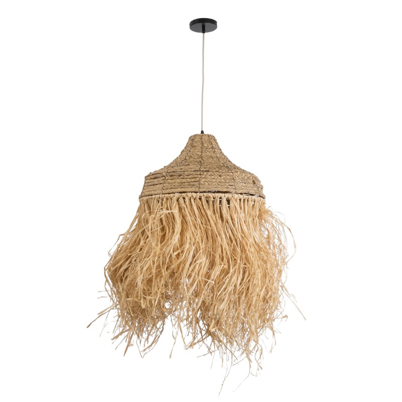 GloboStar® PORTOFERRAIO 02185 Boho Κρεμαστό Φωτιστικό Πλέγμα Μονόφωτο 1 x E27 IP20 Μπεζ Ράφια - Μ50 x Π50 x Υ80cm