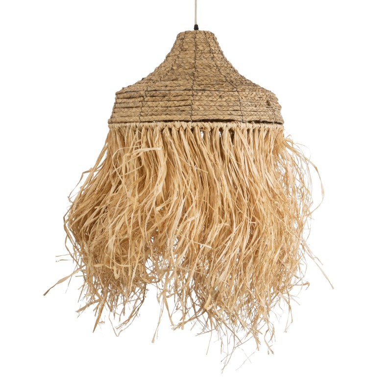 GloboStar® PORTOFERRAIO 02185 Boho Κρεμαστό Φωτιστικό Πλέγμα Μονόφωτο 1 x E27 IP20 Μπεζ Ράφια - Μ50 x Π50 x Υ80cm