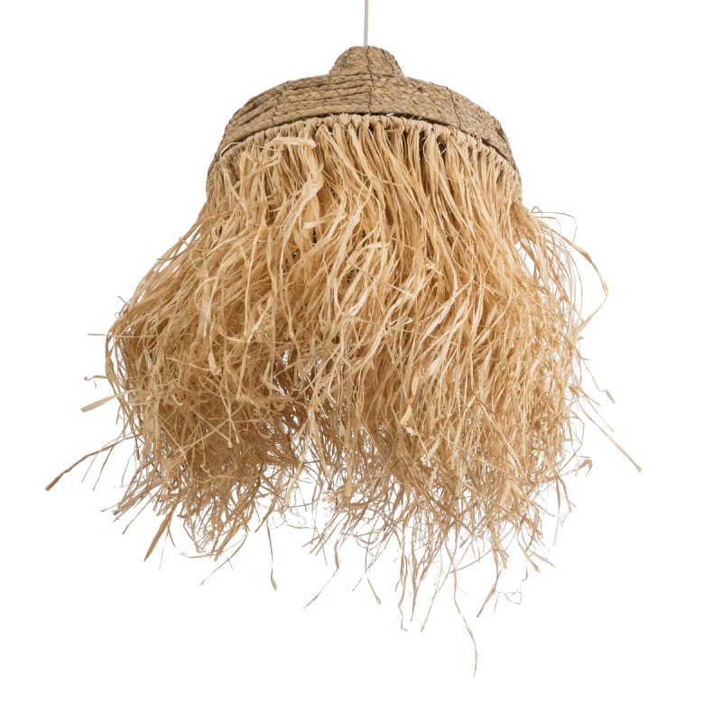 GloboStar® PORTOFERRAIO 02185 Boho Κρεμαστό Φωτιστικό Πλέγμα Μονόφωτο 1 x E27 IP20 Μπεζ Ράφια - Μ50 x Π50 x Υ80cm