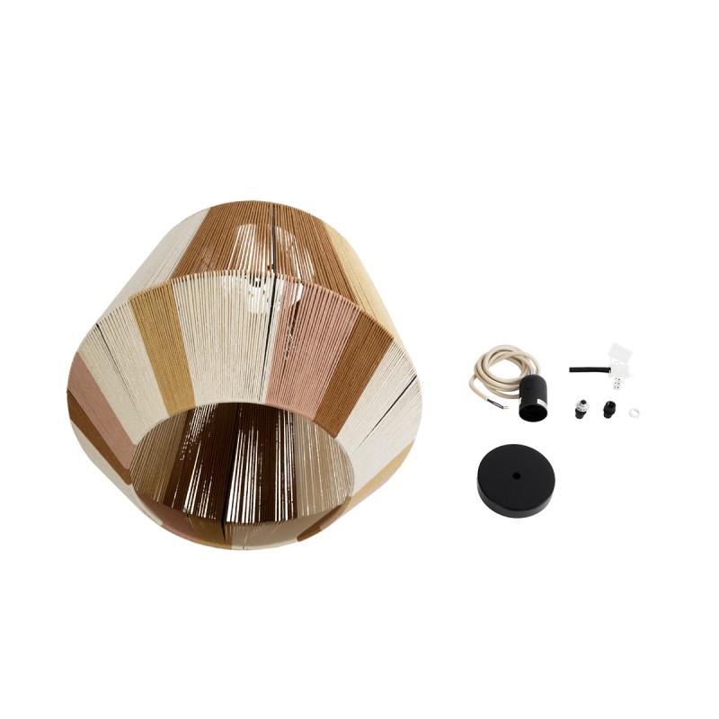 GloboStar® SALERNO 02187 Boho Κρεμαστό Φωτιστικό Πλέγμα Μονόφωτο 1 x E27 IP20 Πολύχρωμο Σχοινί - Μ50 x Π50 x Υ50cm