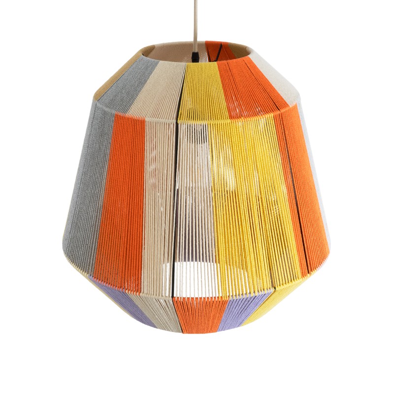 GloboStar® SALERNO 02188 Boho Κρεμαστό Φωτιστικό Πλέγμα Μονόφωτο 1 x E27 IP20 Πολύχρωμο Σχοινί - Μ50 x Π50 x Υ50cm