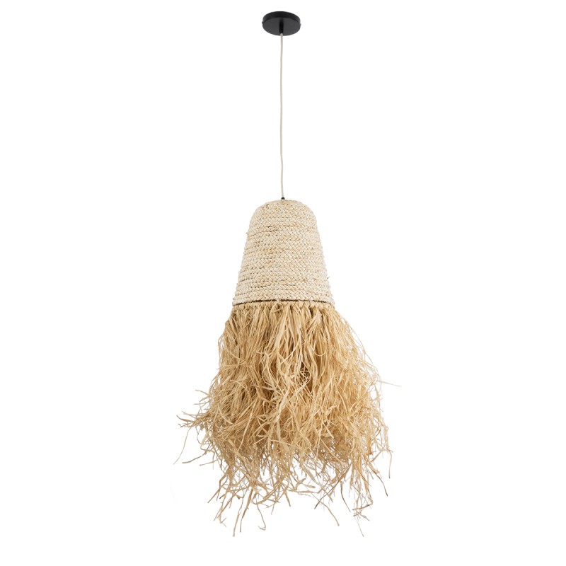 GloboStar® LETA 02189 Boho Κρεμαστό Φωτιστικό Πλέγμα Μονόφωτο 1 x E27 IP20 Μπεζ Ράφια - Μ34 x Π34 x Υ70cm