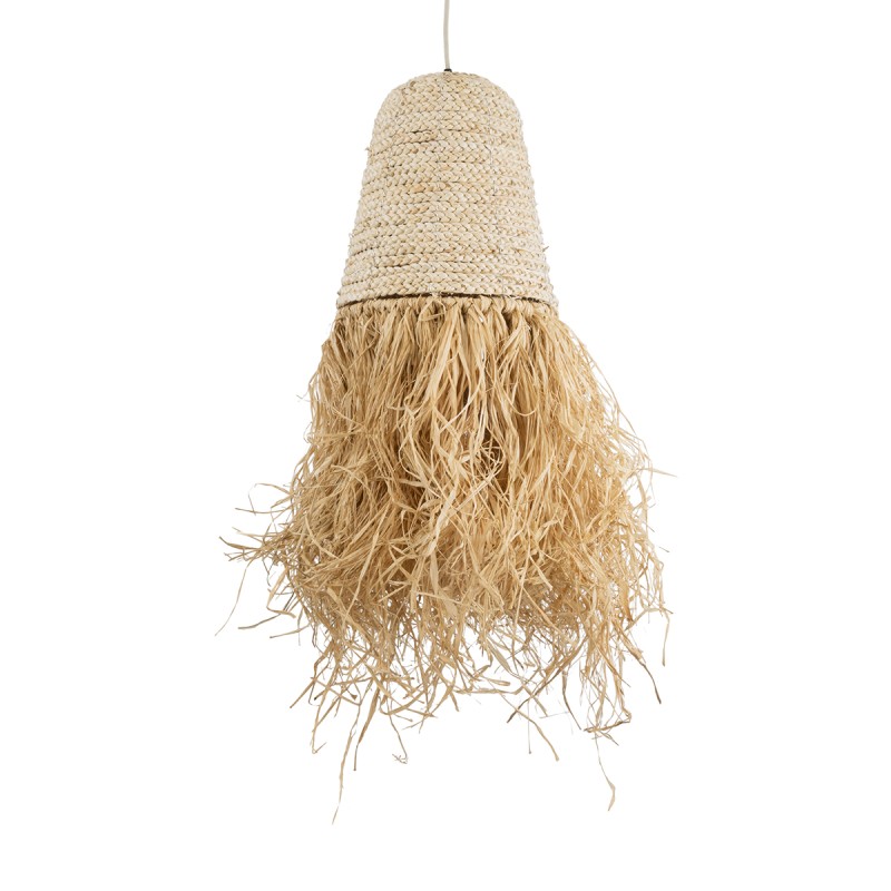 GloboStar® LETA 02189 Boho Κρεμαστό Φωτιστικό Πλέγμα Μονόφωτο 1 x E27 IP20 Μπεζ Ράφια - Μ34 x Π34 x Υ70cm