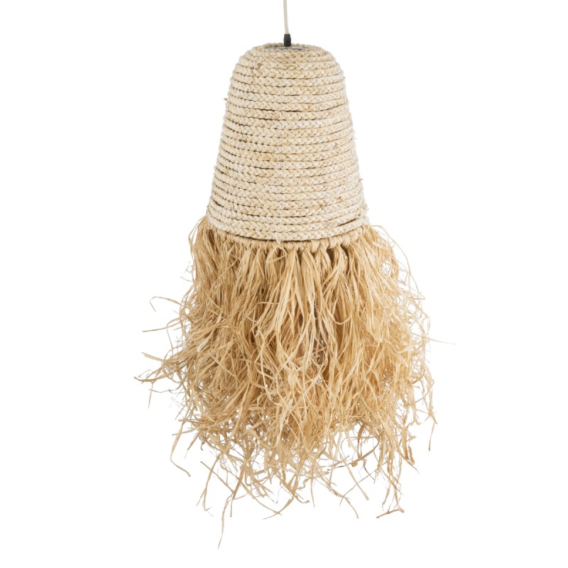 GloboStar® LETA 02189 Boho Κρεμαστό Φωτιστικό Πλέγμα Μονόφωτο 1 x E27 IP20 Μπεζ Ράφια - Μ34 x Π34 x Υ70cm