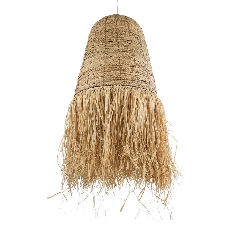 GloboStar® PORTOFERRAIO 02190 Boho Κρεμαστό Φωτιστικό Πλέγμα Μονόφωτο 1 x E27 IP20 Μπεζ Ράφια - Μ60 x Π60 x Υ120cm