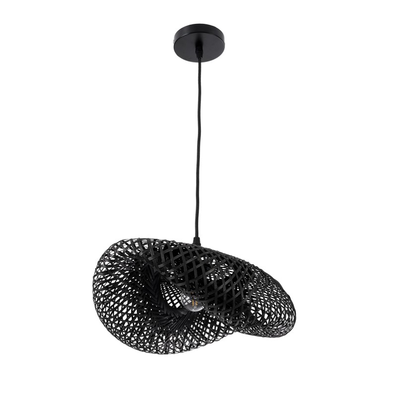 GloboStar® MEXICO 02200 Boho Κρεμαστό Φωτιστικό Πλέγμα Μονόφωτο 1 x E27 IP20 Μαύρο Ξύλο - Μ40 x Π30 x Υ13cm