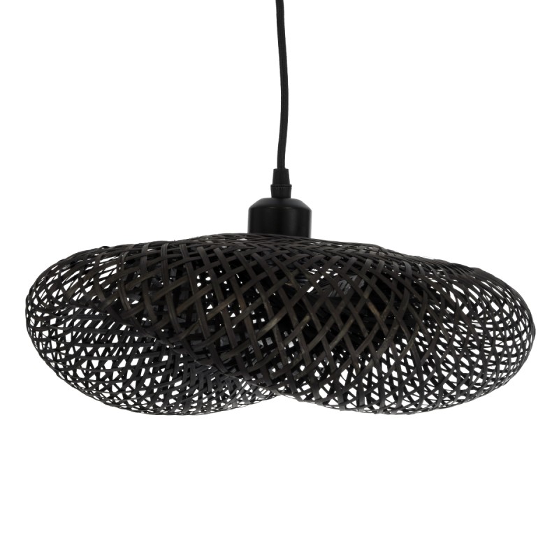 GloboStar® MEXICO 02200 Boho Κρεμαστό Φωτιστικό Πλέγμα Μονόφωτο 1 x E27 IP20 Μαύρο Ξύλο - Μ40 x Π30 x Υ13cm