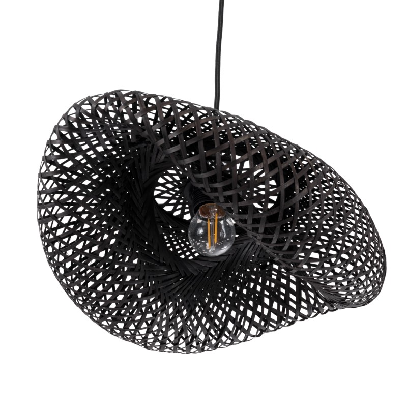 GloboStar® MEXICO 02200 Boho Κρεμαστό Φωτιστικό Πλέγμα Μονόφωτο 1 x E27 IP20 Μαύρο Ξύλο - Μ40 x Π30 x Υ13cm