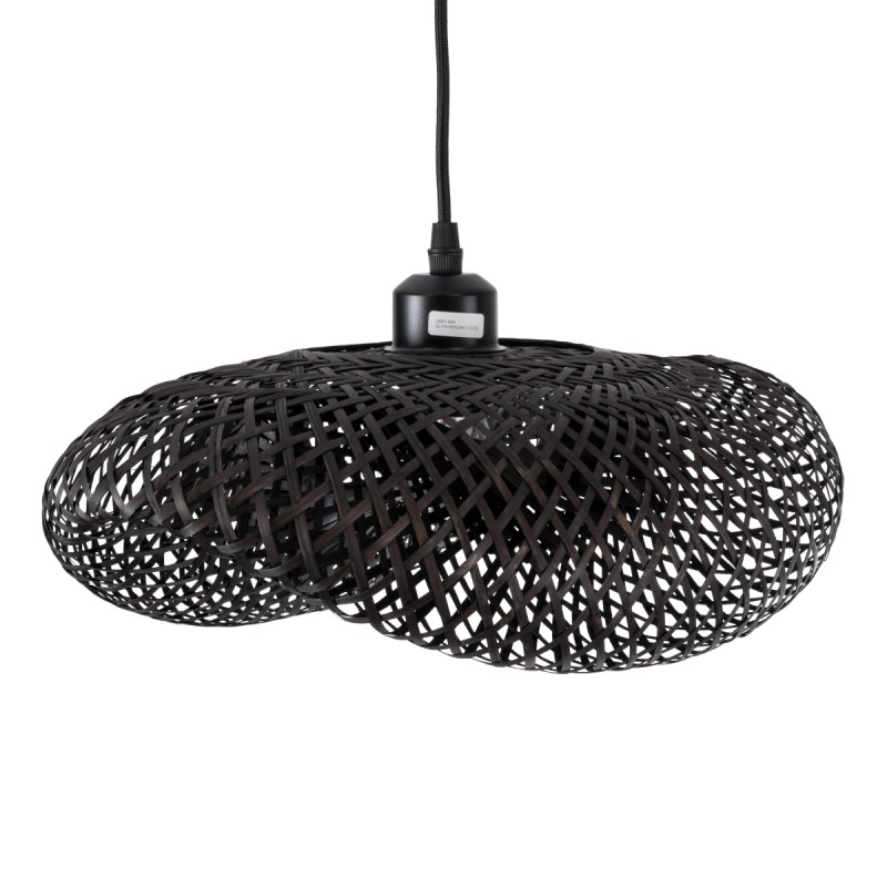 GloboStar® MEXICO 02200 Boho Κρεμαστό Φωτιστικό Πλέγμα Μονόφωτο 1 x E27 IP20 Μαύρο Ξύλο - Μ40 x Π30 x Υ13cm