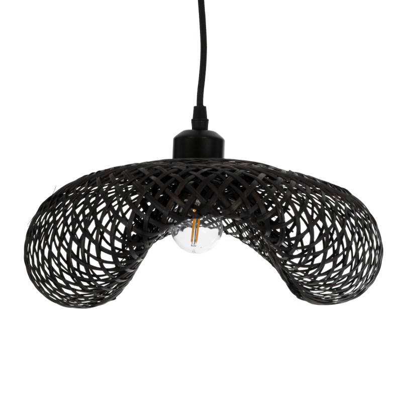 GloboStar® MEXICO 02200 Boho Κρεμαστό Φωτιστικό Πλέγμα Μονόφωτο 1 x E27 IP20 Μαύρο Ξύλο - Μ40 x Π30 x Υ13cm