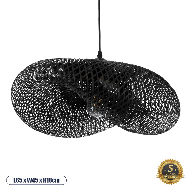 GLOBOSTAR® MEXICO 02201 Boho Κρεμαστό Φωτιστικό Οροφής με Ντουί 1 x E27 AC 220-240V IP20 - Μαύρο - Μ65 x Π45 x Υ18cm