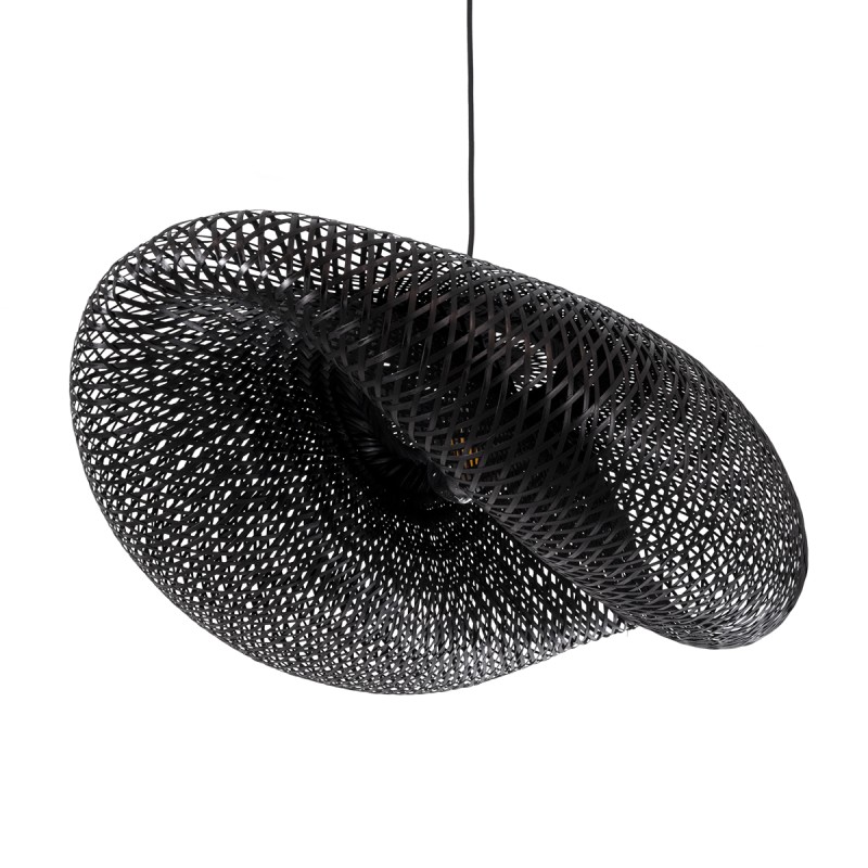 GloboStar® MEXICO 02202 Boho Κρεμαστό Φωτιστικό Πλέγμα Μονόφωτο 1 x E27 IP20 Μαύρο Ξύλο - Μ85 x Π50 x Υ30cm