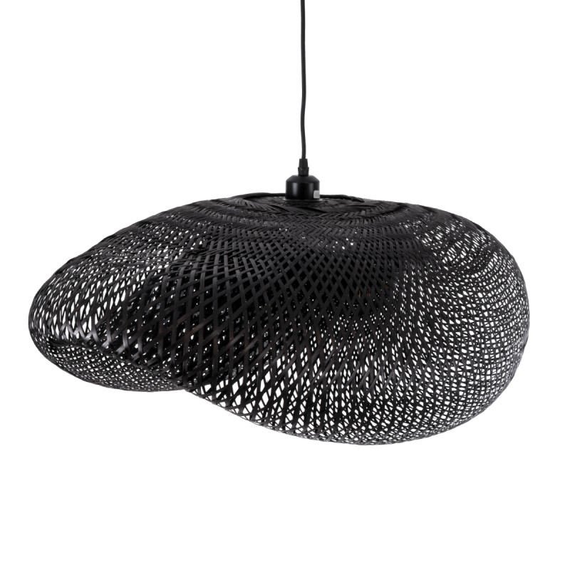 GloboStar® MEXICO 02202 Boho Κρεμαστό Φωτιστικό Πλέγμα Μονόφωτο 1 x E27 IP20 Μαύρο Ξύλο - Μ85 x Π50 x Υ30cm