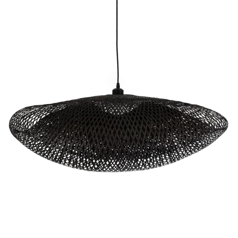 GloboStar® MEXICO 02202 Boho Κρεμαστό Φωτιστικό Πλέγμα Μονόφωτο 1 x E27 IP20 Μαύρο Ξύλο - Μ85 x Π50 x Υ30cm