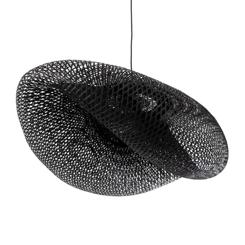 GloboStar® MEXICO 02203 Boho Κρεμαστό Φωτιστικό Πλέγμα Μονόφωτο 1 x E27 IP20 Μαύρο Ξύλο - Μ100 x Π62 x Υ33cm