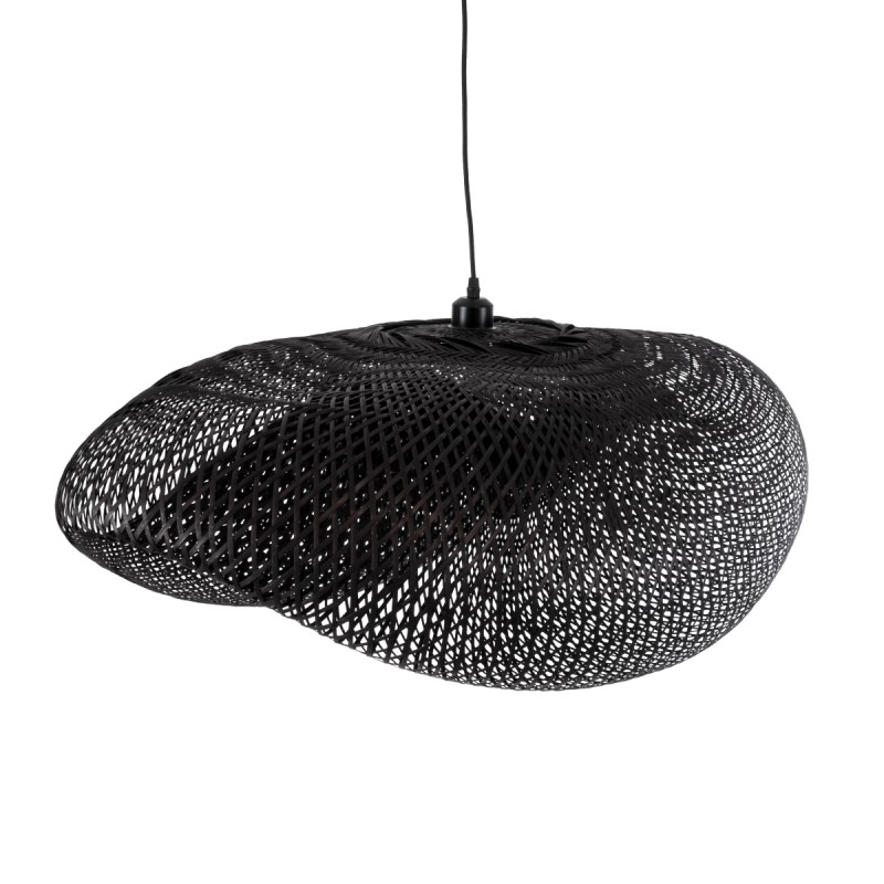 GloboStar® MEXICO 02203 Boho Κρεμαστό Φωτιστικό Πλέγμα Μονόφωτο 1 x E27 IP20 Μαύρο Ξύλο - Μ100 x Π62 x Υ33cm