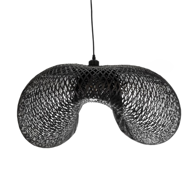 GloboStar® MEXICO 02203 Boho Κρεμαστό Φωτιστικό Πλέγμα Μονόφωτο 1 x E27 IP20 Μαύρο Ξύλο - Μ100 x Π62 x Υ33cm