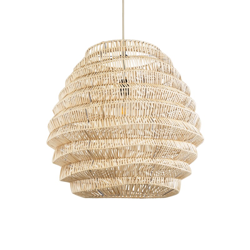 GloboStar® OREGON 02206 Boho Κρεμαστό Φωτιστικό Πλέγμα Μονόφωτο 1 x E27 IP20 Μπεζ Ξύλο - Μ60 x Π60 x Υ56cm