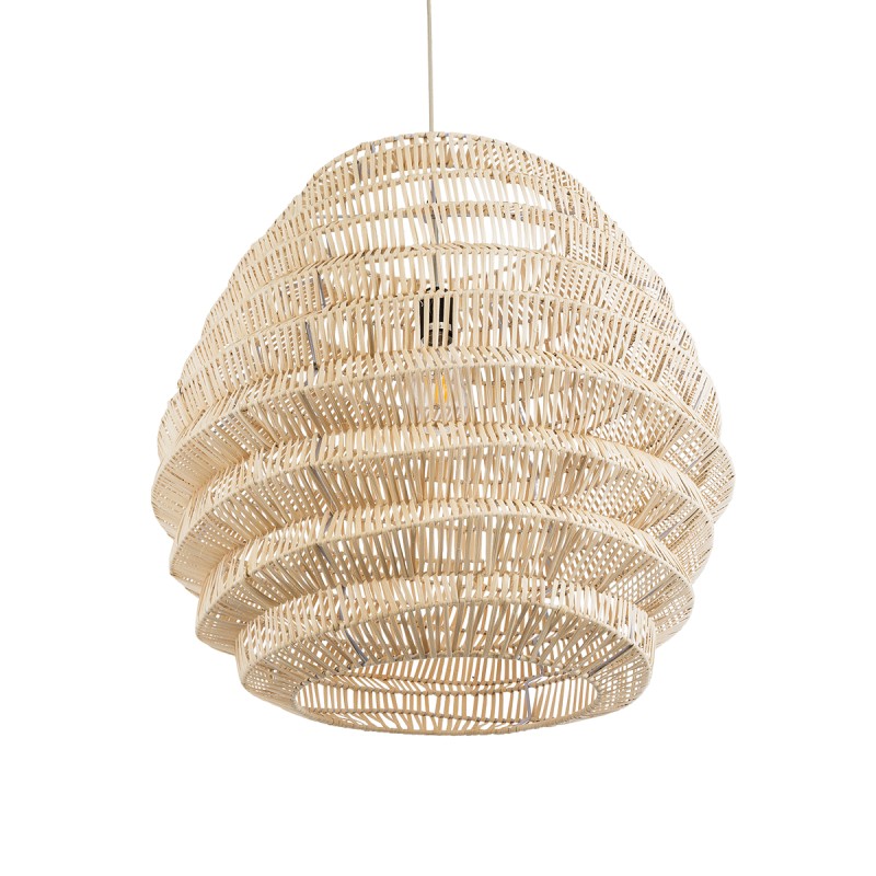 GloboStar® OREGON 02206 Boho Κρεμαστό Φωτιστικό Πλέγμα Μονόφωτο 1 x E27 IP20 Μπεζ Ξύλο - Μ60 x Π60 x Υ56cm