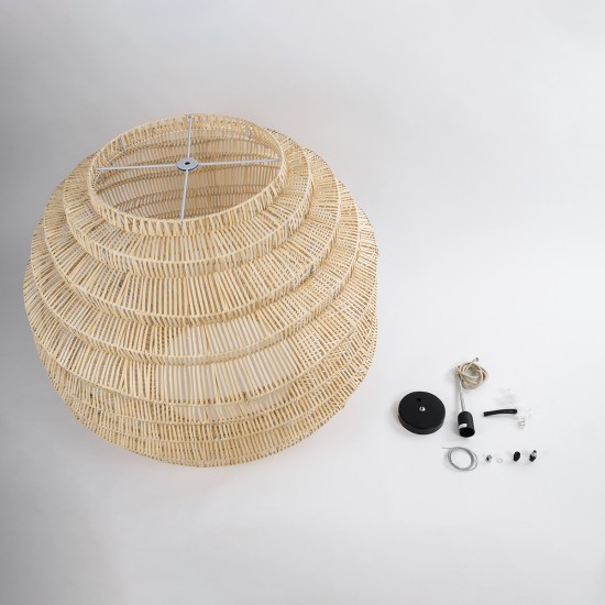 GloboStar® OREGON 02207 Boho Κρεμαστό Φωτιστικό Πλέγμα Μονόφωτο 1 x E27 IP20 Μπεζ Ξύλο - Μ80 x Π80 x Υ65cm