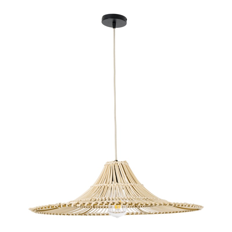 GloboStar® PALERMO 02208 Boho Κρεμαστό Φωτιστικό Πλέγμα Μονόφωτο 1 x E27 IP20 Μπεζ Ξύλο - Μ60 x Π60 x Υ20cm