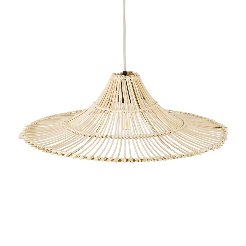 GloboStar® PALERMO 02208 Boho Κρεμαστό Φωτιστικό Πλέγμα Μονόφωτο 1 x E27 IP20 Μπεζ Ξύλο - Μ60 x Π60 x Υ20cm