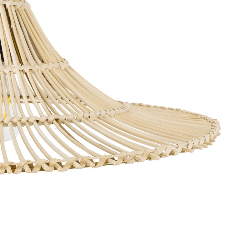 GloboStar® PALERMO 02208 Boho Κρεμαστό Φωτιστικό Πλέγμα Μονόφωτο 1 x E27 IP20 Μπεζ Ξύλο - Μ60 x Π60 x Υ20cm