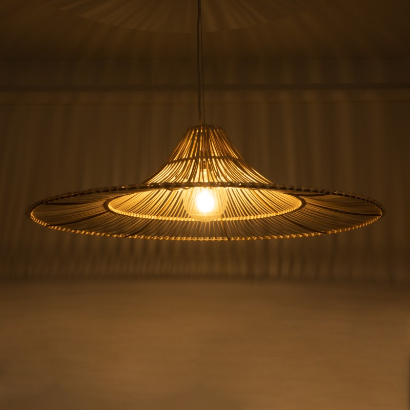 GloboStar® PALERMO 02209 Boho Κρεμαστό Φωτιστικό Πλέγμα Μονόφωτο 1 x E27 IP20 Μπεζ Ξύλο - Μ100 x Π100 x Υ30cm