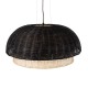 GloboStar® CORSICA 02216 Boho Κρεμαστό Φωτιστικό Καμπάνα Μονόφωτο 1 x E27 IP20 Μαύρο & Μπεζ Ξύλο - Μ70 x Π70 x Υ35cm
