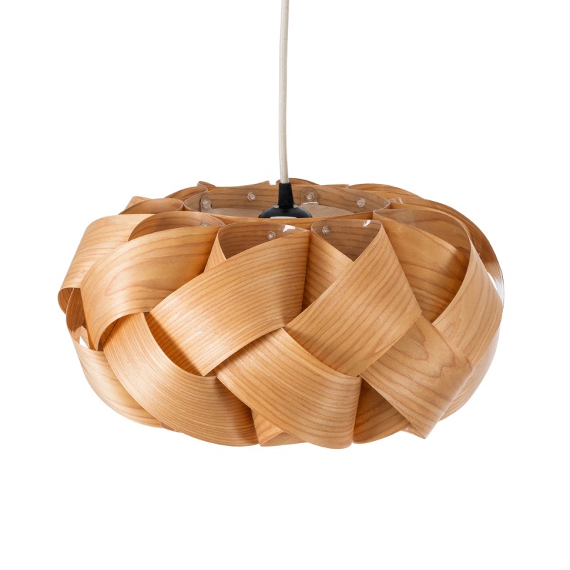 GloboStar® SARDIGNA 02217 Boho Κρεμαστό Φωτιστικό Πλέγμα Μονόφωτο 1 x E27 IP20 Καφέ Ξύλο - Μ40 x Π40 x Υ20cm