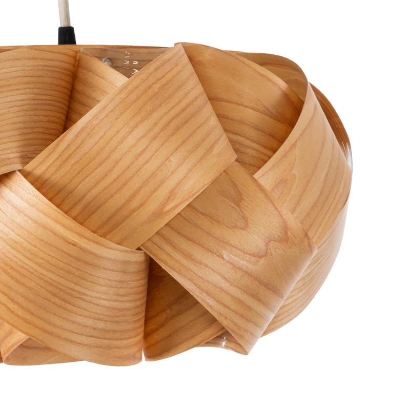 GloboStar® SARDIGNA 02217 Boho Κρεμαστό Φωτιστικό Πλέγμα Μονόφωτο 1 x E27 IP20 Καφέ Ξύλο - Μ40 x Π40 x Υ20cm