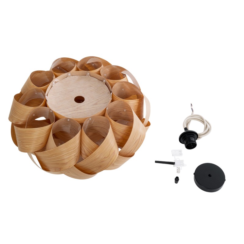 GloboStar® SARDIGNA 02218 Boho Κρεμαστό Φωτιστικό Πλέγμα Μονόφωτο 1 x E27 IP20 Καφέ Ξύλο - Μ60 x Π60 x Υ30cm