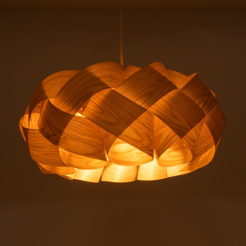 GloboStar® SARDIGNA 02218 Boho Κρεμαστό Φωτιστικό Πλέγμα Μονόφωτο 1 x E27 IP20 Καφέ Ξύλο - Μ60 x Π60 x Υ30cm