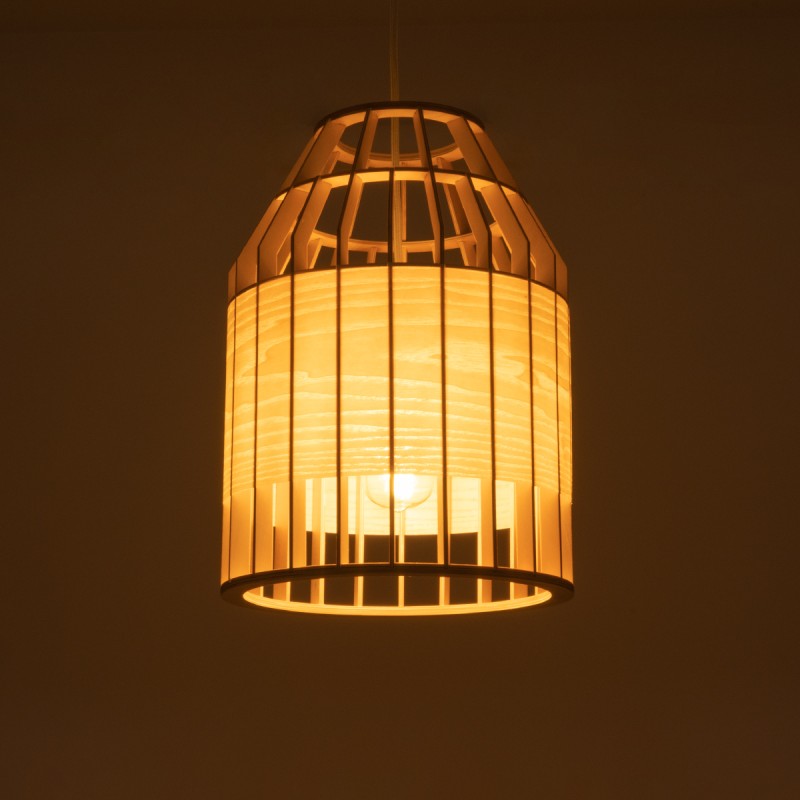 GloboStar® GALIA 02219 Boho Κρεμαστό Φωτιστικό Πλέγμα Μονόφωτο 1 x E27 IP20 Μπεζ & Καφέ Ξύλο - Μ30 x Π30 x Υ40cm