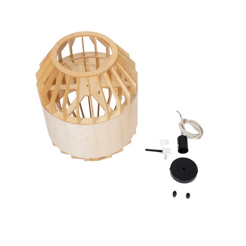 GloboStar® GALIA 02220 Boho Κρεμαστό Φωτιστικό Πλέγμα Μονόφωτο 1 x E27 IP20 Μπεζ & Καφέ Ξύλο - Μ30 x Π30 x Υ40cm