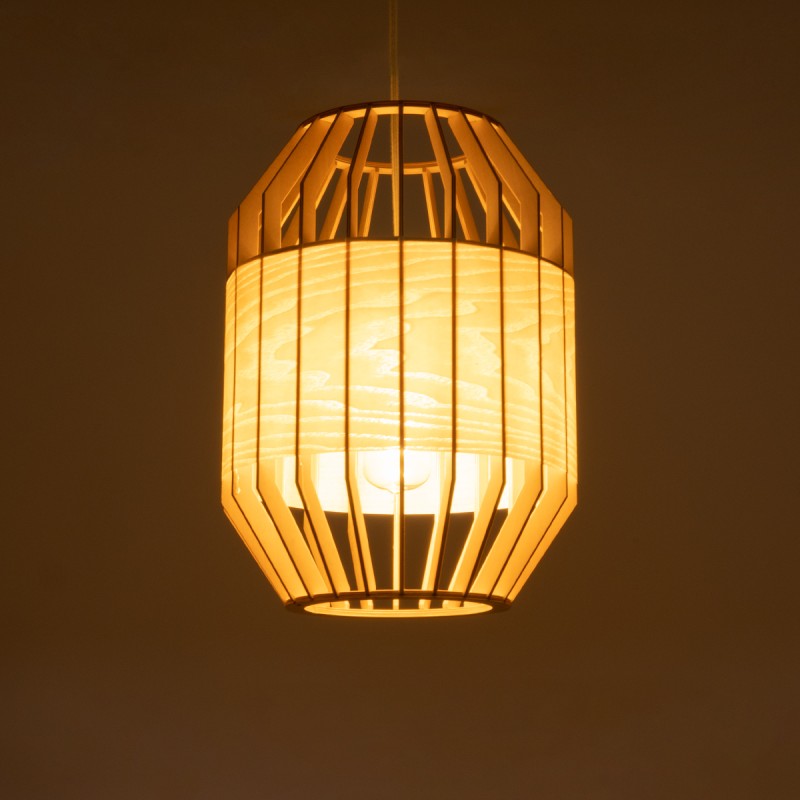 GloboStar® GALIA 02220 Boho Κρεμαστό Φωτιστικό Πλέγμα Μονόφωτο 1 x E27 IP20 Μπεζ & Καφέ Ξύλο - Μ30 x Π30 x Υ40cm