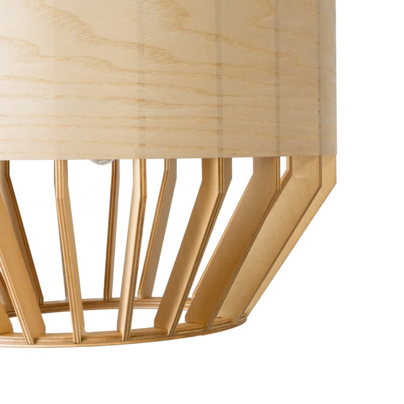 GloboStar® GALIA 02220 Boho Κρεμαστό Φωτιστικό Πλέγμα Μονόφωτο 1 x E27 IP20 Μπεζ & Καφέ Ξύλο - Μ30 x Π30 x Υ40cm