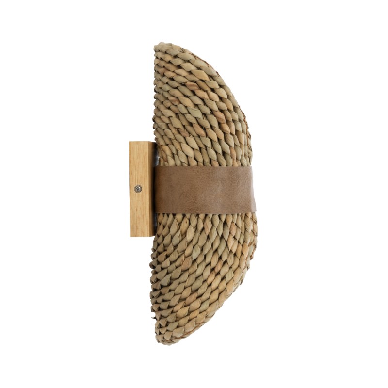 GloboStar® GUAVA 02222 Boho Επιτοίχιο Φωτιστικό Απλίκα Δίφωτο 2 x G9 IP20 Μπεζ Ξύλο με Μπεζ Δέρμα - Μ11 x Π13 x Υ30cm