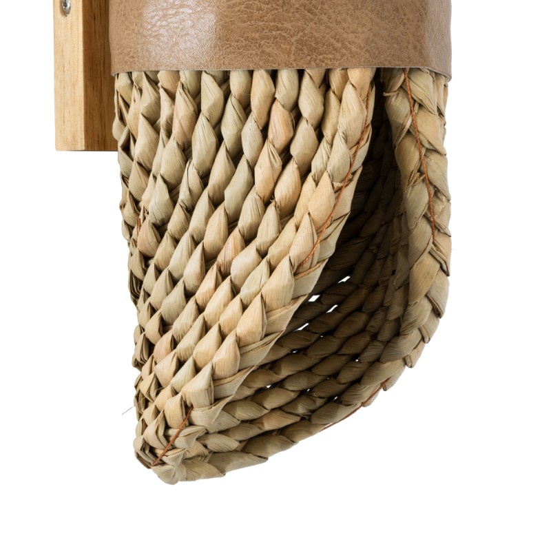 GloboStar® GUAVA 02222 Boho Επιτοίχιο Φωτιστικό Απλίκα Δίφωτο 2 x G9 IP20 Μπεζ Ξύλο με Μπεζ Δέρμα - Μ11 x Π13 x Υ30cm