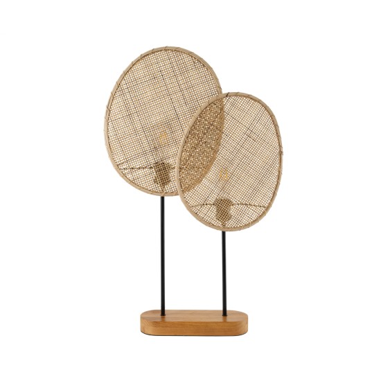 GloboStar® AZUL 02231 Boho Επιτραπέζιο Φωτιστικό Πορτατίφ Διφωτο 2 x E27 IP20 Μπεζ & Καφέ Ξύλο με Μαύρο Μέταλλο - Μ45 x Π11 x Υ75cm GloboStar® AZUL 02231 Boho Επιτραπέζιο Φωτιστικό Διφωτο 2 x E27 AC220-240V IP20 - Μ45 x Π11 x Υ75cm - Μπεζ Ξύλινο με Μαύρο Μεταλλικό και Μπεζ Ξύλινο Πλέγμα