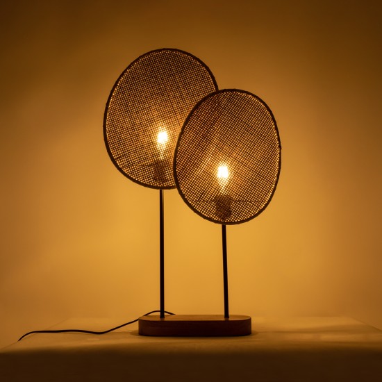GloboStar® AZUL 02231 Boho Επιτραπέζιο Φωτιστικό Πορτατίφ Διφωτο 2 x E27 IP20 Μπεζ & Καφέ Ξύλο με Μαύρο Μέταλλο - Μ45 x Π11 x Υ75cm GloboStar® AZUL 02231 Boho Επιτραπέζιο Φωτιστικό Διφωτο 2 x E27 AC220-240V IP20 - Μ45 x Π11 x Υ75cm - Μπεζ Ξύλινο με Μαύρο Μεταλλικό και Μπεζ Ξύλινο Πλέγμα