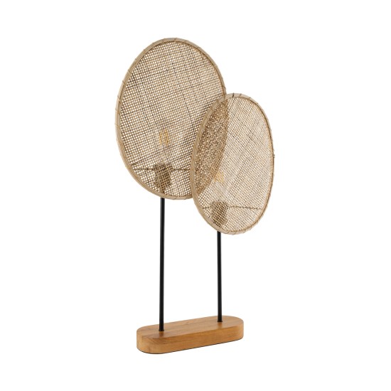 GloboStar® AZUL 02231 Boho Επιτραπέζιο Φωτιστικό Πορτατίφ Διφωτο 2 x E27 IP20 Μπεζ & Καφέ Ξύλο με Μαύρο Μέταλλο - Μ45 x Π11 x Υ75cm GloboStar® AZUL 02231 Boho Επιτραπέζιο Φωτιστικό Διφωτο 2 x E27 AC220-240V IP20 - Μ45 x Π11 x Υ75cm - Μπεζ Ξύλινο με Μαύρο Μεταλλικό και Μπεζ Ξύλινο Πλέγμα