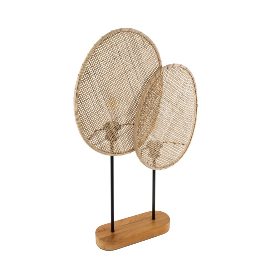 GloboStar® AZUL 02231 Boho Επιτραπέζιο Φωτιστικό Πορτατίφ Διφωτο 2 x E27 IP20 Μπεζ & Καφέ Ξύλο με Μαύρο Μέταλλο - Μ45 x Π11 x Υ75cm GloboStar® AZUL 02231 Boho Επιτραπέζιο Φωτιστικό Διφωτο 2 x E27 AC220-240V IP20 - Μ45 x Π11 x Υ75cm - Μπεζ Ξύλινο με Μαύρο Μεταλλικό και Μπεζ Ξύλινο Πλέγμα