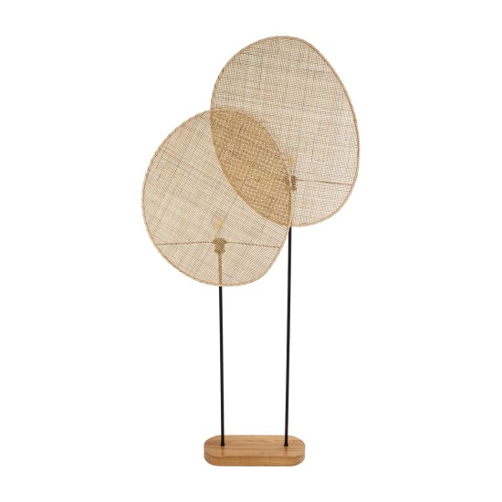 GloboStar® AZUL 02232 Boho Επιδαπέδιο Φωτιστικό Διφωτο 2 x E27 IP20 Μπεζ Ξύλο με Μαύρο Μέταλλο - Μ90 x Π17 x Υ170cm