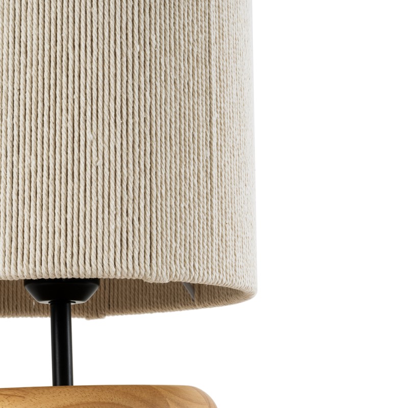 GloboStar® TUVALU 02236 Boho Επιτραπέζιο Φωτιστικό Μονόφωτο 1 x E27 IP20 Καφέ Ξύλο με Μπεζ Νήμα - Μ22 x Π22 x Υ42cm